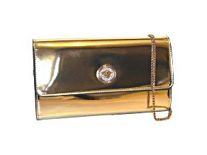 Versace La Medusa Crystal Clutch Crossbody Bag Metallic Gold Leather