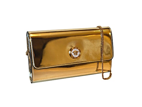 Versace La Medusa Crystal Clutch Crossbody Bag Metallic Gold