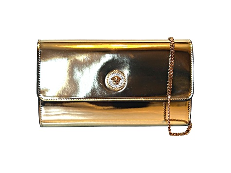 Versace La Medusa Crystal Clutch Crossbody Bag Metallic Gold