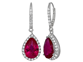 Picture of Lab Created Ruby Sterling Silver Dangle Earrings 9.12ctw