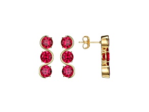 Lab Created Ruby 18k Yellow Gold Over Silver July Birthstone Earrings 4.80ctw