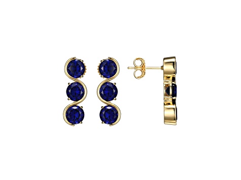 Lab Created Blue Sapphire 18k Yellow Gold Over Silver September Birthstone Earrings 4.94ctw