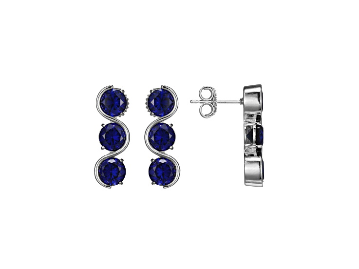 Lab Created Blue Sapphire Platinum Over Silver September Birthstone Earrings 4.94ctw