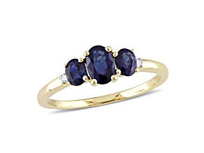 Blue Sapphire and Diamond 10K Yellow Gold Ring 1.02ctw