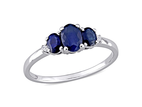 Blue Sapphire and Diamond 10K White Gold Ring 1.02ctw