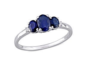Blue Sapphire and Diamond 10K White Gold Ring 1.02ctw