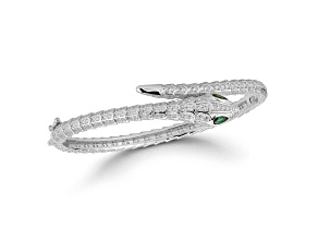Rachel Zoe Rhodium Over Sterling Silver Cubic Zirconia Bypass Snake Bangle Bracelet