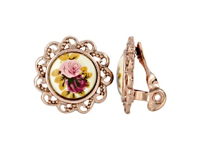 1928 Jewelry Rose Gold Tone Flower Round Clip Earrings