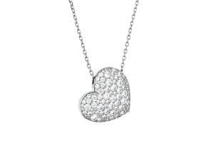 Cubic Zirconia, Rhodium Over Bronze, Heart Slide Necklaces, 4.80 carats