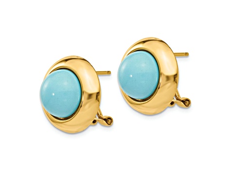 14k Yellow Gold 17mm Reconstituted Turquoise Stud Earrings