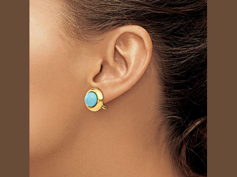 14k Yellow Gold 17mm Reconstituted Turquoise Stud Earrings