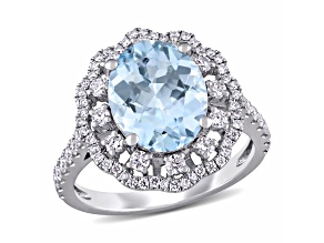 Aquamarine and Diamond 14K White Gold Halo Ring 3.51ctw