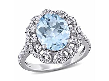 Picture of Aquamarine and Diamond 14K White Gold Halo Ring 3.51ctw
