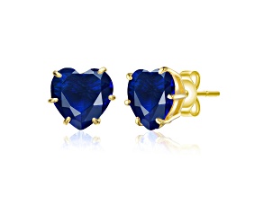 Heart-Shaped Sapphire Blue Cubic Zirconia,14K Gold Plated over Brass Stud Earrings
