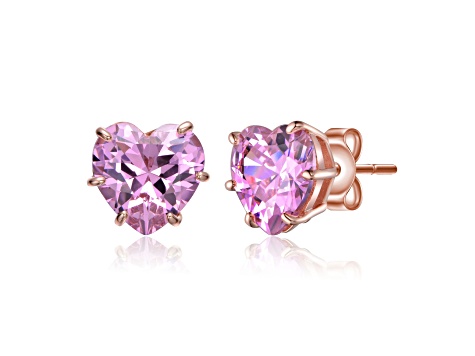 Heart-Shaped Pink Cubic Zirconia,18K Rose Gold Plated over Brass Stud Earrings