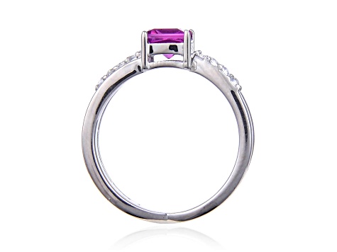 Square Lab Created Purple Sapphire and White Topaz Sterling Silver Crossover Split Shank Ring