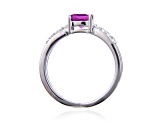 Square Lab Created Purple Sapphire and White Topaz Sterling Silver Crossover Split Shank Ring