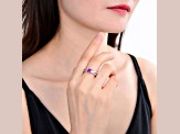 Square Lab Created Purple Sapphire and White Topaz Sterling Silver Crossover Split Shank Ring