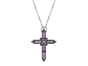 Symbols Of Faith Silver Tone Brass Purple Crystal Cross Pendant With Chain 20 Inch