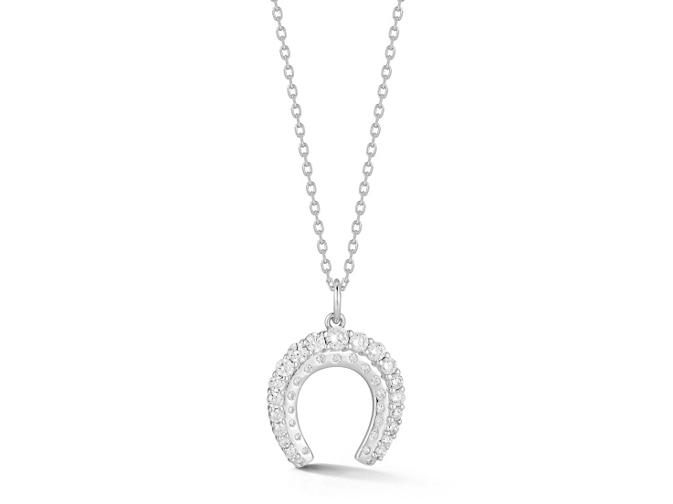 Rachel Zoe Rhodium Over Sterling Silver Cubic Zirconia Horseshoe