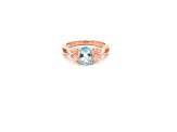 8x6mm Oval Aquamarine and White CZ 18K Rose Gold Over Sterling Silver Ring, 1.16ctw