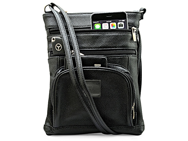 Black Leather Crossbody 5 zipper bag - 1T5EQA | JTV