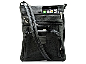 Black Leather Crossbody 5 zipper bag