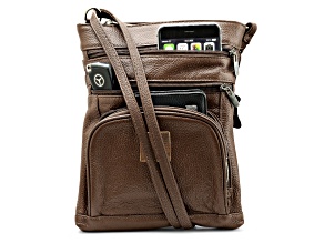 Dark Brown Leather Crossbody 5 zipper bag
