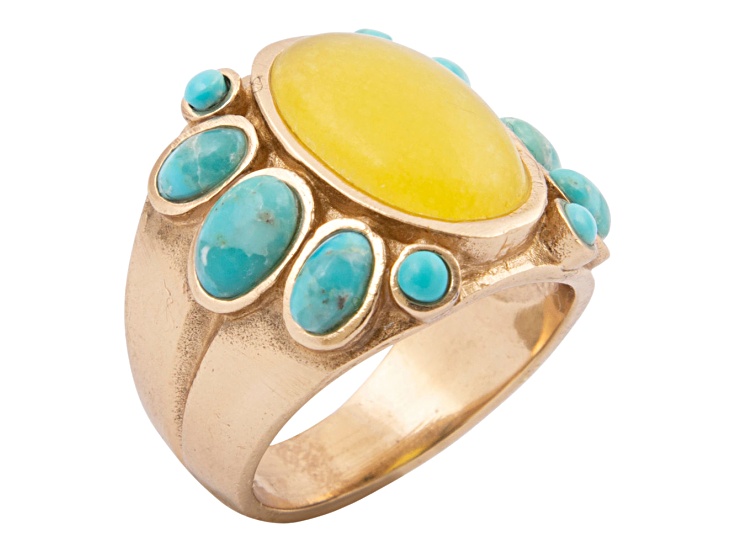 Barse Jewelry Sunny Yellow Quartz and Blue Turquoise Golden Statement Ring