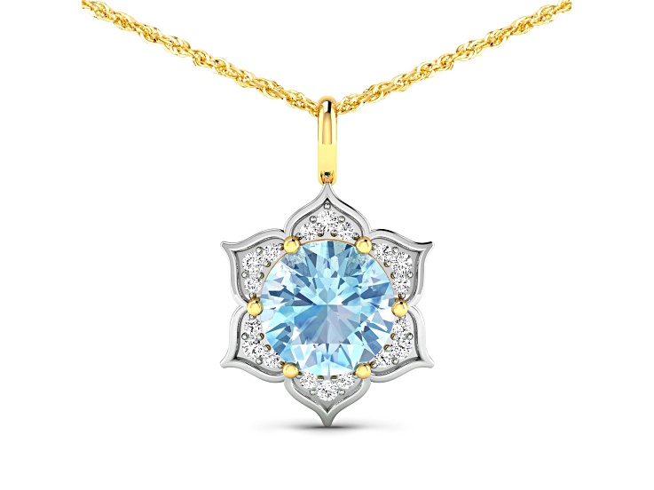 1.90ctw 14K Yellow Gold Aquamarine and White Diamond Pendant with 18 inch Cable Chain
