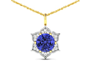 2.02ctw 14K Yellow Gold Tanzanite and White Diamond Pendant with 18 inch Cable Chain