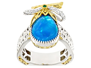 Blue Paraiba Opal Rhodium And 24K Gold Over Palladium Sterling Silver Ring 3.39ctw