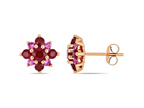1 3/4 CT TGW Ruby and Pink Sapphire Clustered Star Stud Earrings 14K Rose Gold
