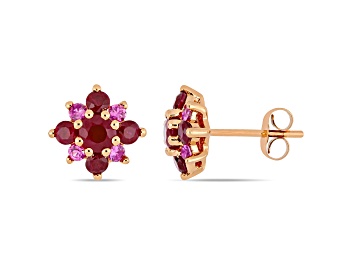 Picture of 1 3/4 CT TGW Ruby and Pink Sapphire Clustered Star Stud Earrings 14K Rose Gold