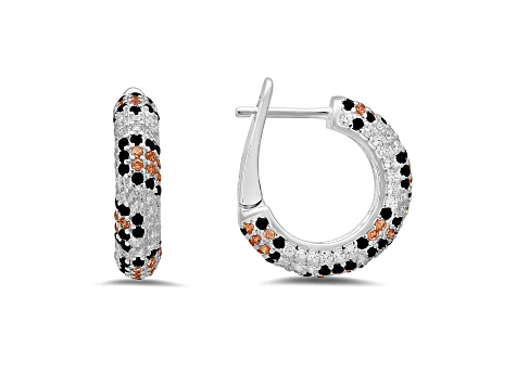 Champagne, Black, And White Cubic Zirconia Rhodium Over Sterling Silver Earrings 1.23ctw