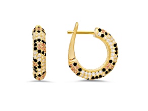 Champagne, Black, And White Cubic Zirconia 14k Yellow Gold Over Sterling Silver Earrings 1.23ctw