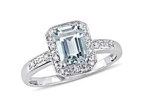 Aquamarine and Diamond 10K White Gold Ring 1ctw