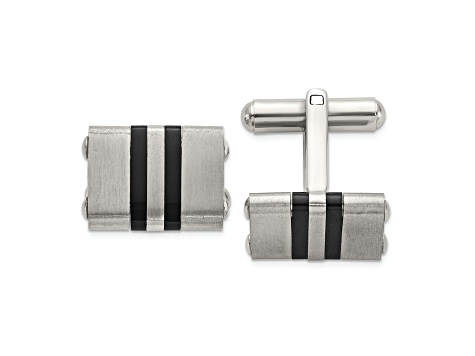 Stainless Steel Brushed and Polished Black IP-plated Striped Cuff Links
