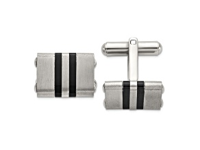 Stainless Steel Brushed and Polished Black IP-plated Striped Cuff Links