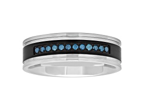 Two-tone Ion-Plated Stainless Steel and Blue Diamond Band 0.15ctw