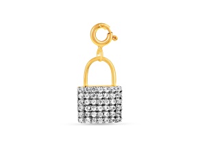 Lab Created White Sapphire 18K Yellow Gold Over Sterling Silver Pave Padlock Pendant Charm