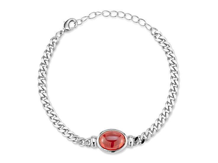 Rachel Zoe Rhodium Over Brass Red Cubic Zirconia Curb Chain Bracelet