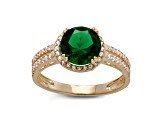 Round Emerald Simulant 10K Yellow Gold Halo Ring 2.35ctw