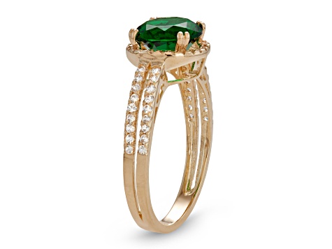 Round Emerald Simulant 10K Yellow Gold Halo Ring 2.35ctw