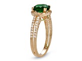 Round Emerald Simulant 10K Yellow Gold Halo Ring 2.35ctw