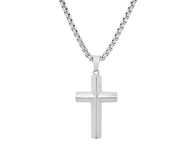 Men's Stainless Steel Knife Edge Cross Pendant With Chain