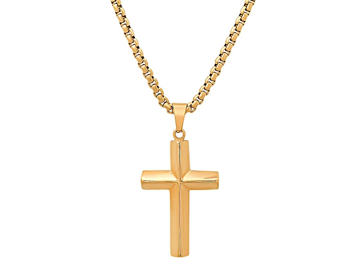 Men's 18K Gold Over Stainless Steel Knife Edge Cross Pendant With Chain