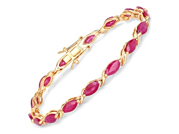 Picture of Marquise Ruby and White Diamond 10K Yellow Gold Bracelet 8.0ctw
