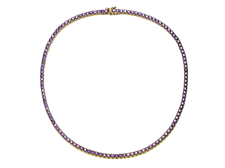 3mm Amethyst Cubic Zirconia, 14K Gold Plated over Sterling Silver Tennis Necklace