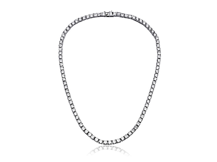 3mm Clear Cubic Zirconia, Rhodium Plated over Sterling Silver Tennis Necklace